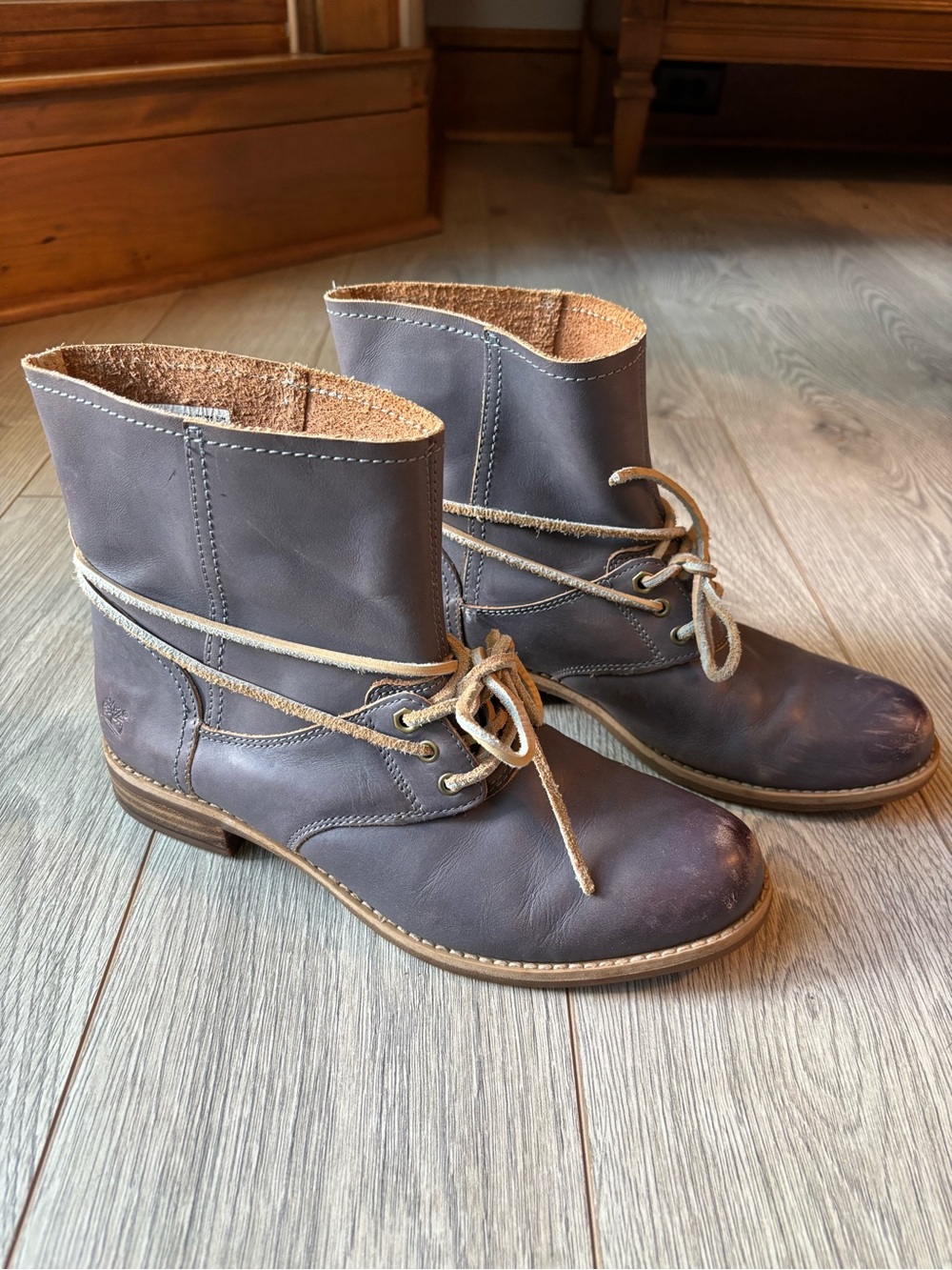 Timberland Earthkeepers Slate Gray/Purple Leather Lace-Up Fold-Down Boots 8.5